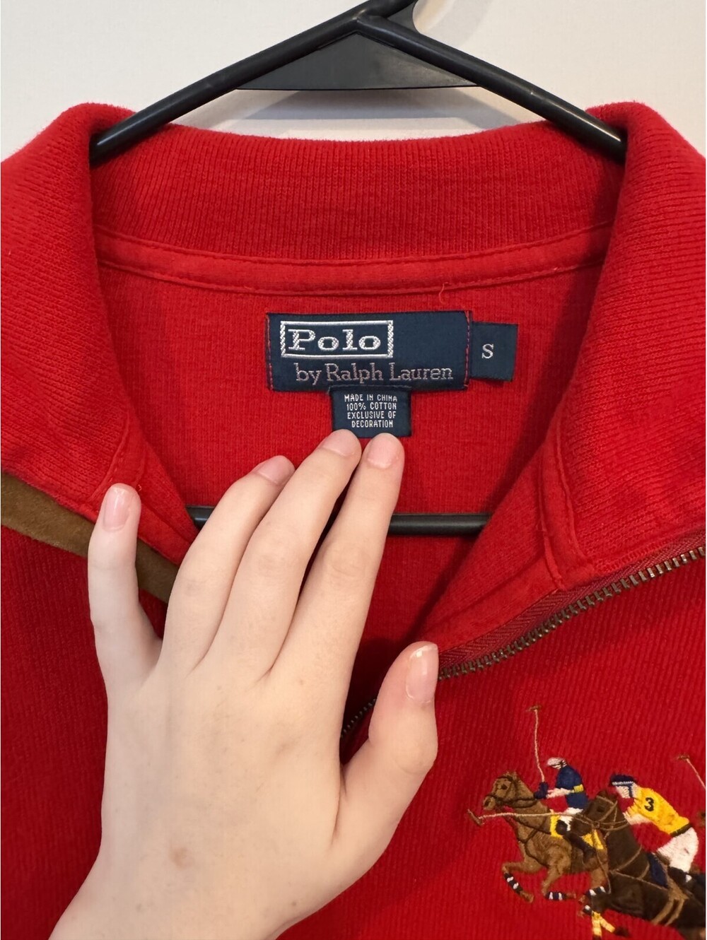 Vintage Polo Ralph Lauren Red Quarter Zip Racing Horse Sweater - Picture 2 of 5